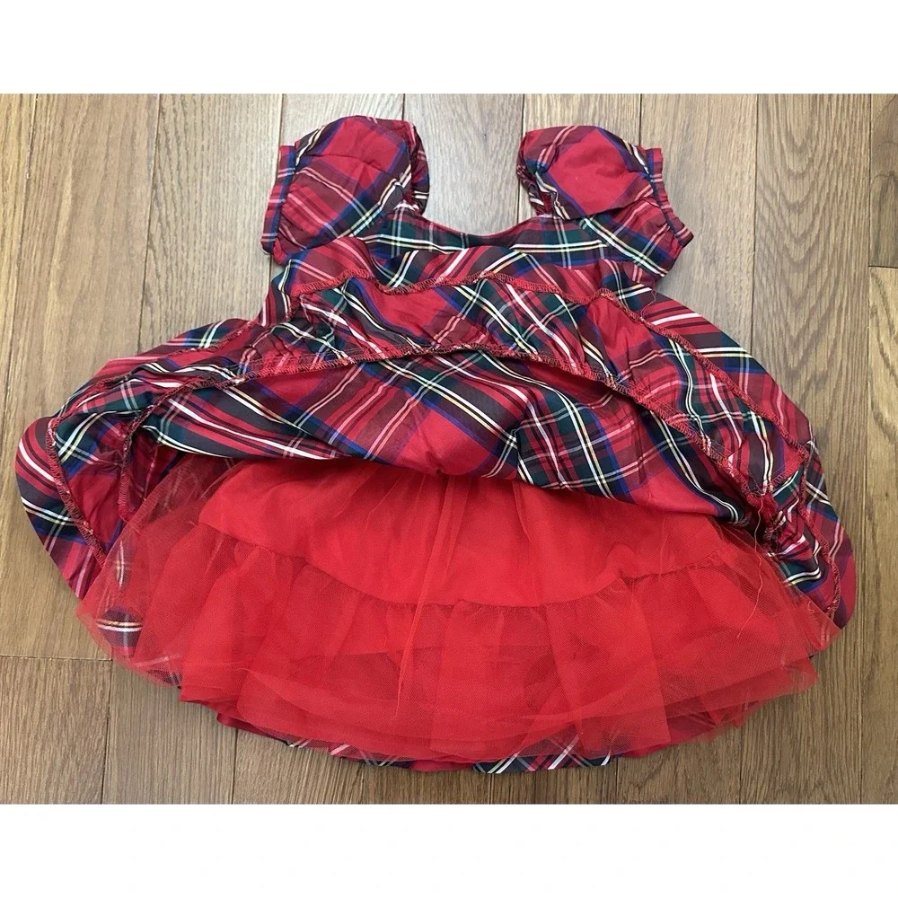 Janie‎ And Jack Baby Girl 6-12 Months Silk Red Tartan Plaid Holiday Dress NEW